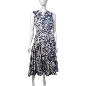 Chelsea & Theodore Floral Maxi Dress Smocked Waist Bottons Front Milkmaid Sz L